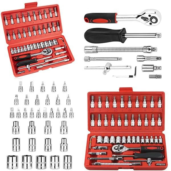  Juego de Copas y Puntas 1/4" 46 Piezas con Ratchet y Estuche