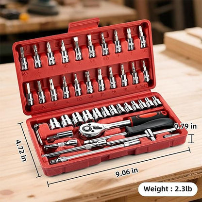  Juego de Copas y Puntas 1/4" 46 Piezas con Ratchet y Estuche