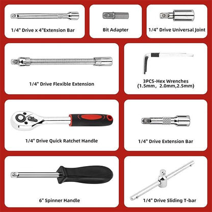  Juego de Copas y Puntas 1/4" 46 Piezas con Ratchet y Estuche