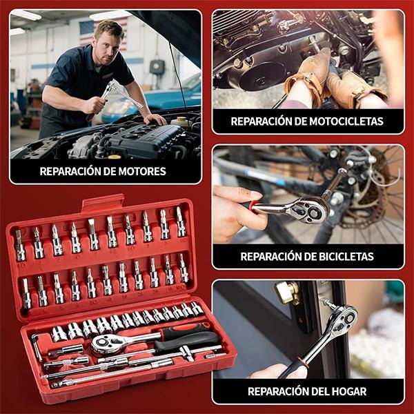  Juego de Copas y Puntas 1/4" 46 Piezas con Ratchet y Estuche
