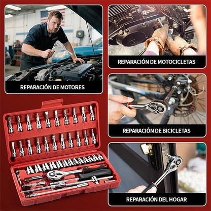  Juego de Copas y Puntas 1/4" 46 Piezas con Ratchet y Estuche