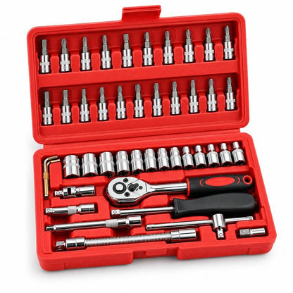  Juego de Copas y Puntas 1/4" 46 Piezas con Ratchet y Estuche